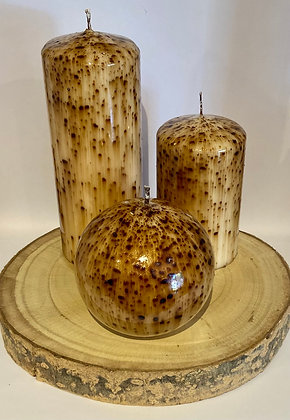 Conjunto 3 velas castanho com base de madeira 1