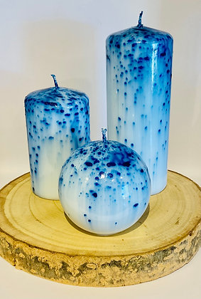 Conjunto 3 velas azul com base de madeira