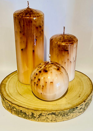 Conjunto 3 velas castanho com base de madeira 2