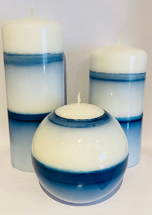 Conjunto 3 velas azul riscas