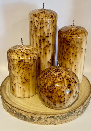 Conjunto 4 velas castanho com base de madeira 1